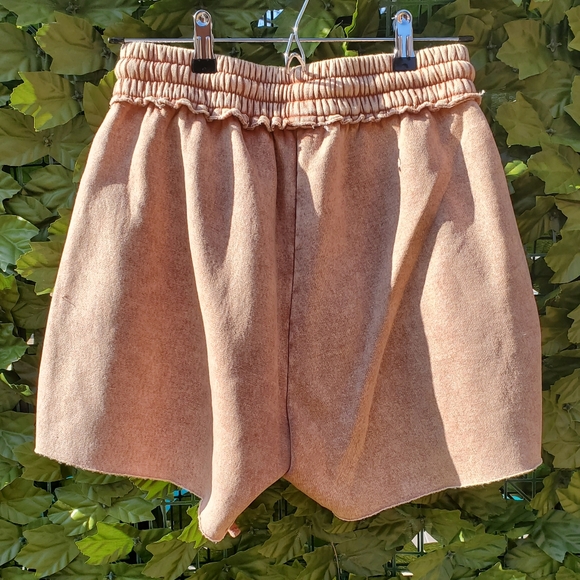 Rust Acid Wash Fleece Drawstring Shorts - Picture 4 of 4